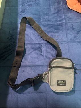 WESC Men's Small Crossbody Belt Bag in Light Gray with Black Strap